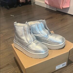 UGG Metallic Silver Zipper Boots